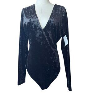 Good American Crushed Velvet Long Sleeve Bodysuit Black NWT Size XL